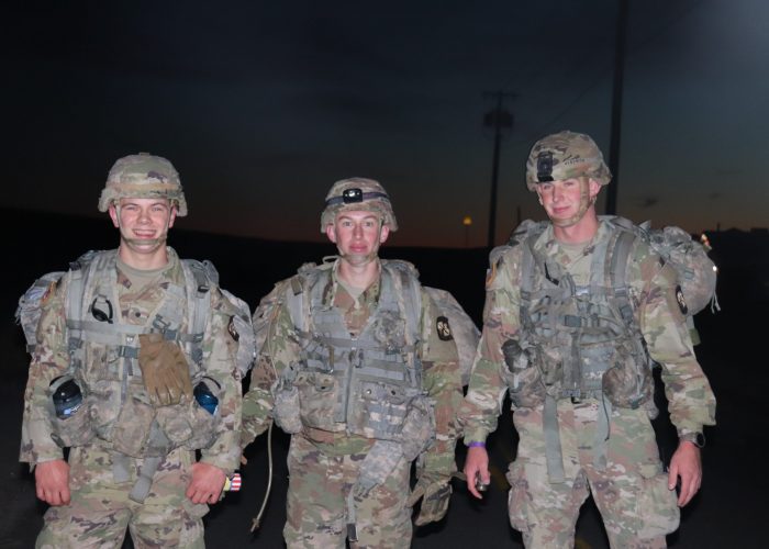Cadets ready to step off for a ruck march