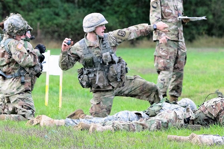 Ranger Challenge Cadet throws a grenade