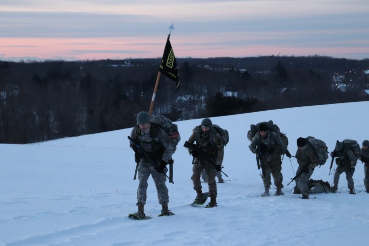 Ranger Challenge Cadets pull a SKEDCO up Horsebarn Hill