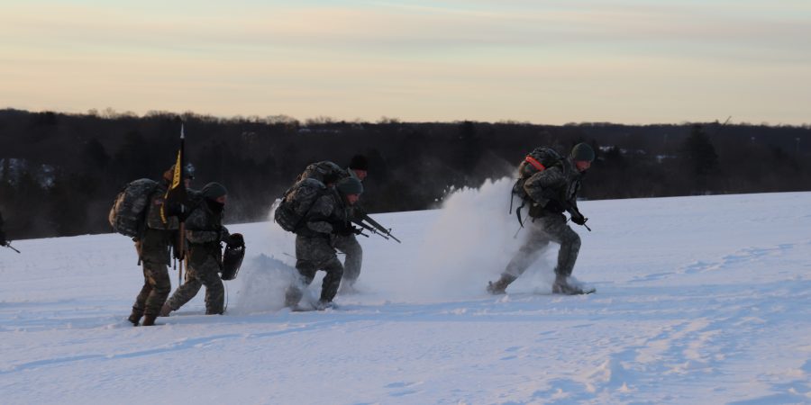 Ranger Challenge Cadets conduct a snowshoe CASEVAC
